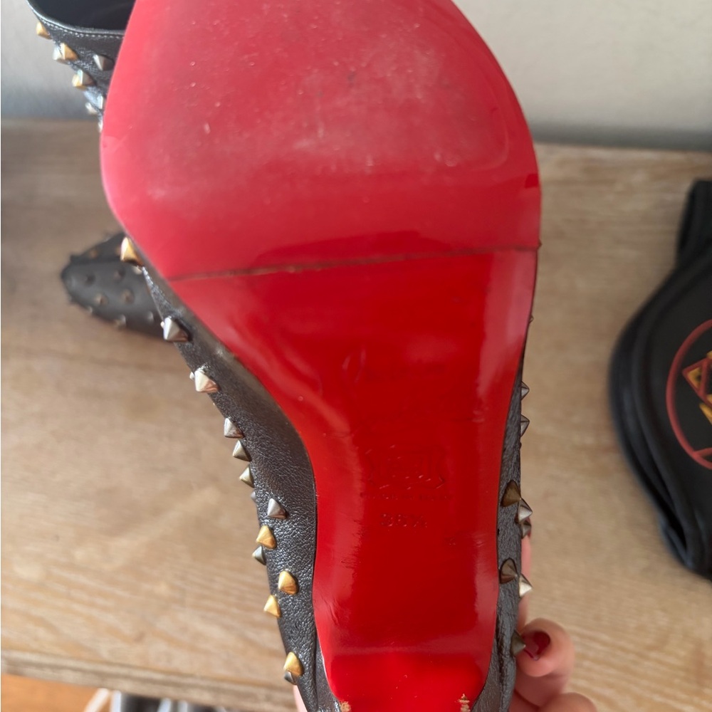 Christian Louboutin Black and Gold Studded Ankle Boots - Picture 3 of 6